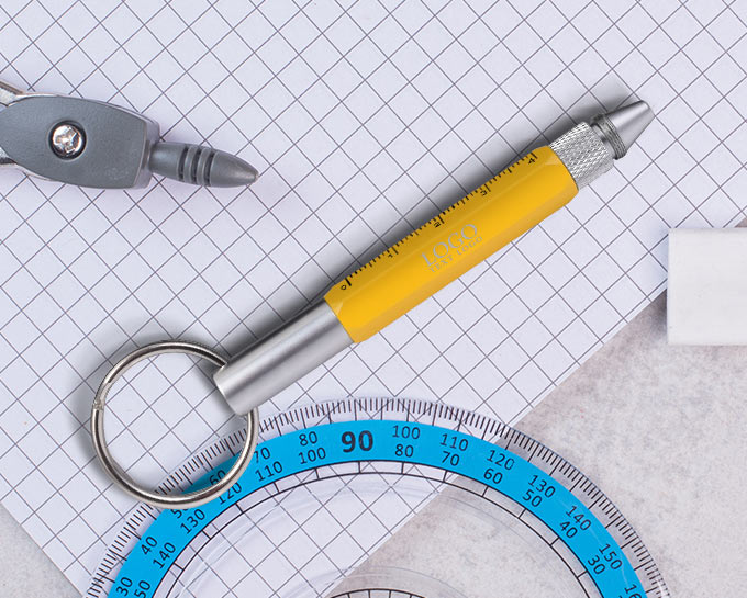 Advertising 6-In-1 Tool Stylus Twist Pen With Keychain Yellow