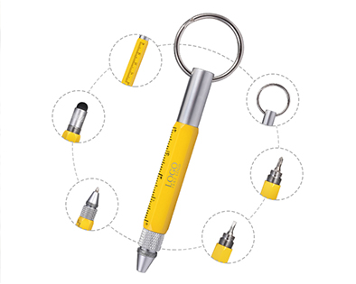 Functional 6-In-1 Tool Stylus Twist Pen With Keychain