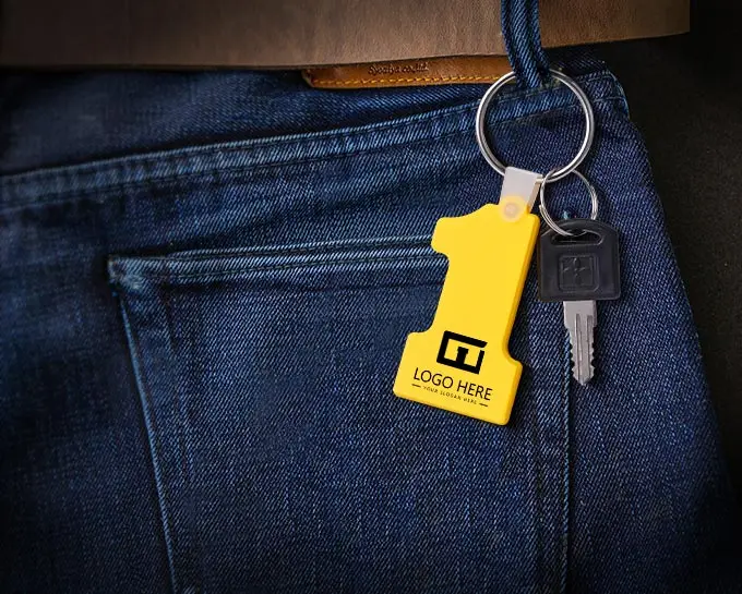 Number One-Shaped Soft Silicone Keychain With Logo On Bag