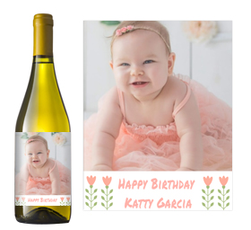 Baby birthday wine label
