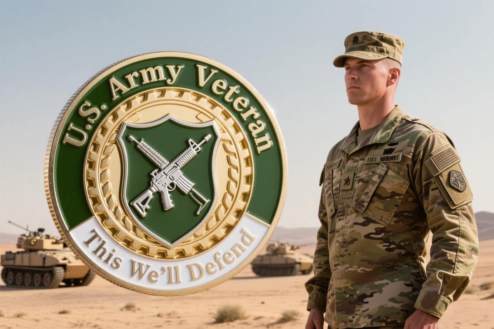 Custom Defend Army Veteran Appreciation Coins