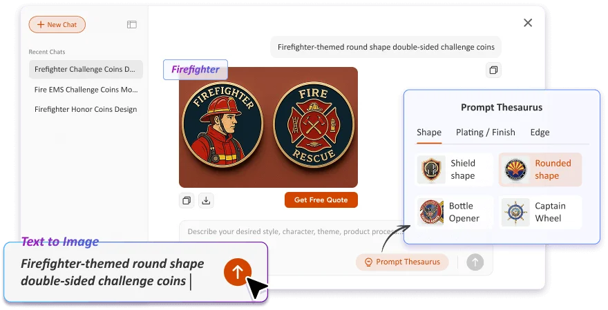 Custom Firefighter Challenge Coins with GSJJ AI Designer Custom Firefighter Challenge Coins with GSJJ AI Designer