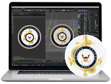 2-D rendering effect of custom spinning challenge coin
