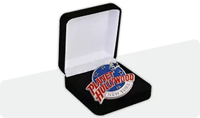 velour box of customized lapel pin with logo