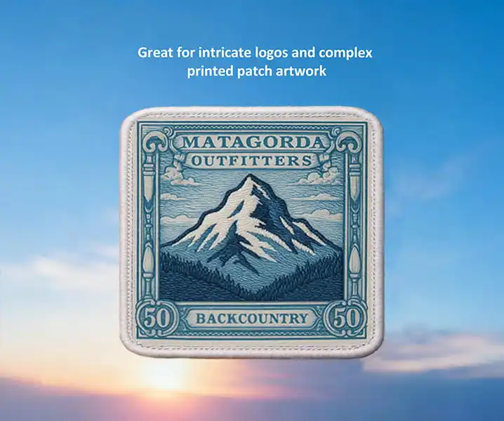 Custom printed patch with intricate mountain design