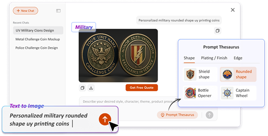 Free Text to Image Art AI Challenge Coin Generator