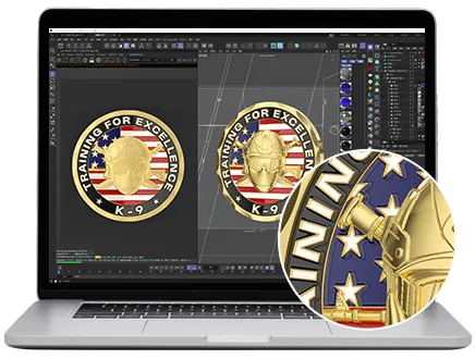 2-D rendering effect of custom fbi challenge coins