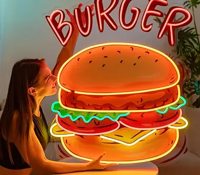 UV Printed Burger Neon Sign