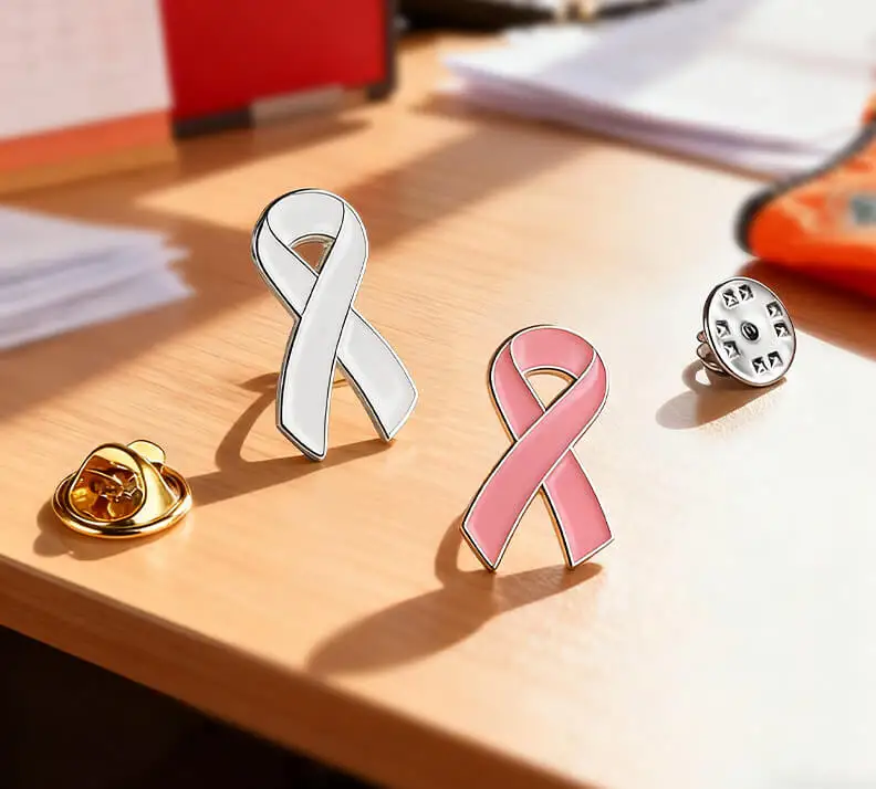 Pink & White Ribbon Advocacy Enamel Pins Pink & White Ribbon Advocacy Enamel Pins