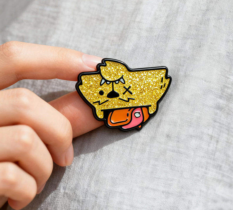 Glittery Cartoon Dog with Duck Enamel Pins