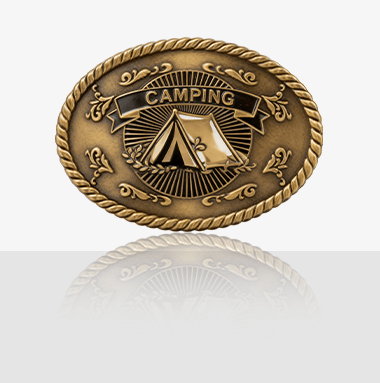 Camping Bronze Oval Belt Buckle