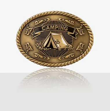Camping Bronze Oval Belt Buckle