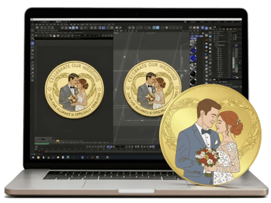 2-D rendering effect of custom spinning challenge coin 2-D rendering effect of custom spinning challenge coin