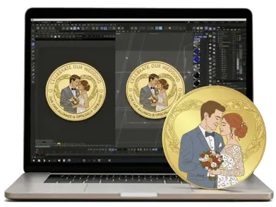 2-D rendering effect of custom spinning challenge coin