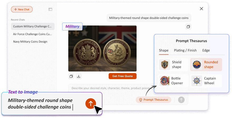 Free Text to Image Art AI Challenge Coin Generator