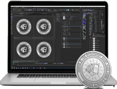 2-D rendering effect of custom spinning challenge coin