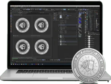2-D rendering effect of custom spinning challenge coin