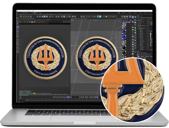 2-D rendering effect of custom honor challenge coins