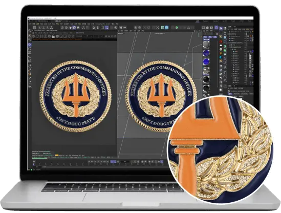 2-D rendering effect of custom honor challenge coins