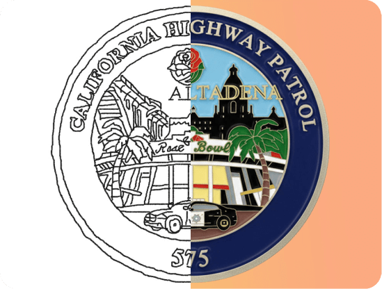 3-D rendering for real-to-life products effect of police challenge coins