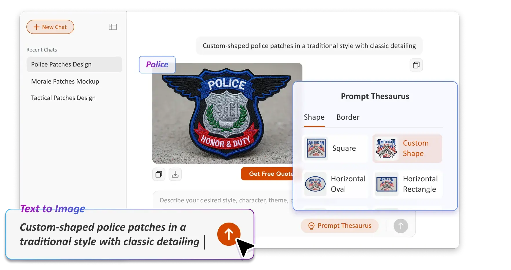 Free Text to Image Art AI Embroidered Patch Generator