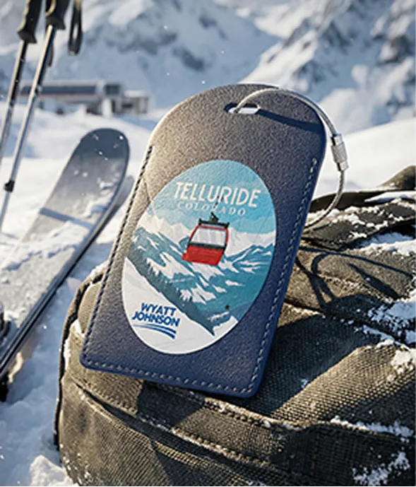 Premium stitched tag with mountain graphic Premium stitched tag with mountain graphic