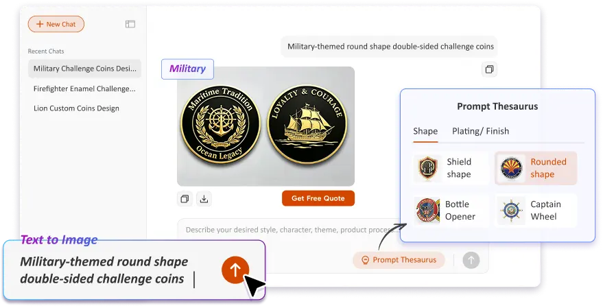 Free Text to Image Art AI Challenge Coin Generator