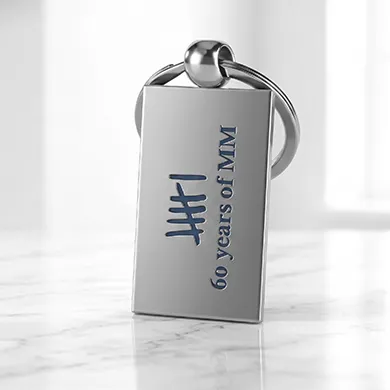 Engraved silver rectangular metal keychain