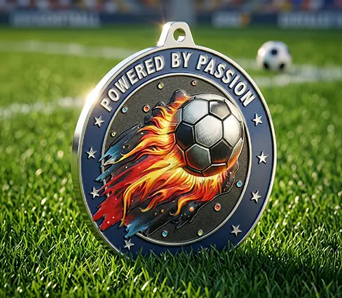 Fiery Soccer UV Printed 3D Medal