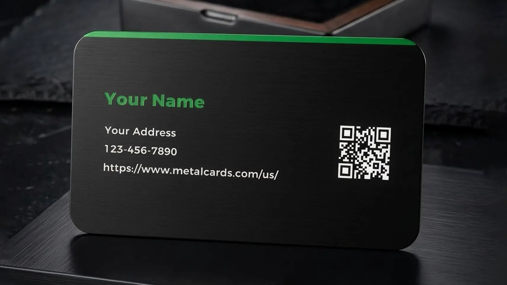 Brushed Black Metal Business Card with QR Code Brushed Black Metal Business Card with QR Code