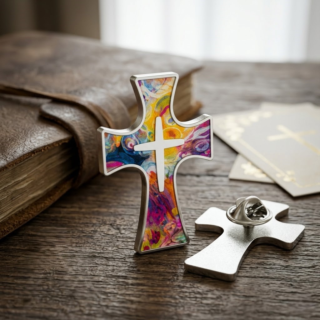 Colorful Swirl Christian Cross Pins