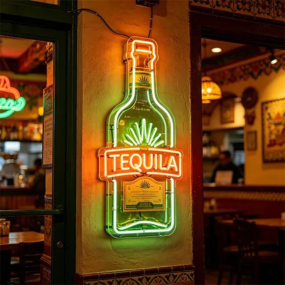 Colorful bottle neon sign for a bar Colorful bottle neon sign for a bar