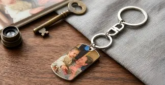 Silver printed keychain with family photo