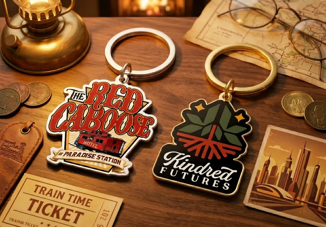 Printed vintage logo metal keychains