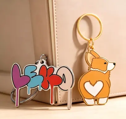 Printed graffiti and Corgi metal keychains