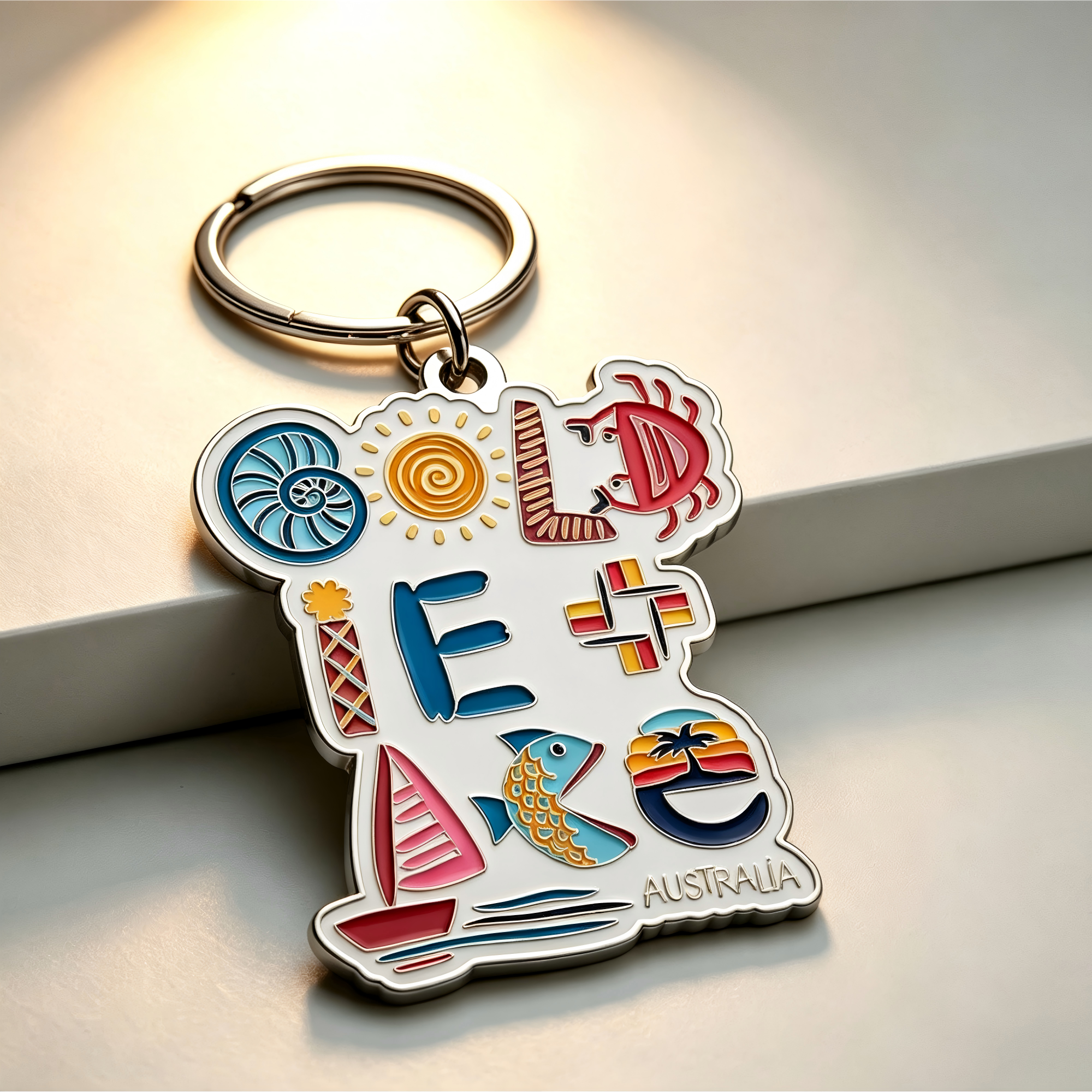 Custom soft enamel keychain Australia beach theme
