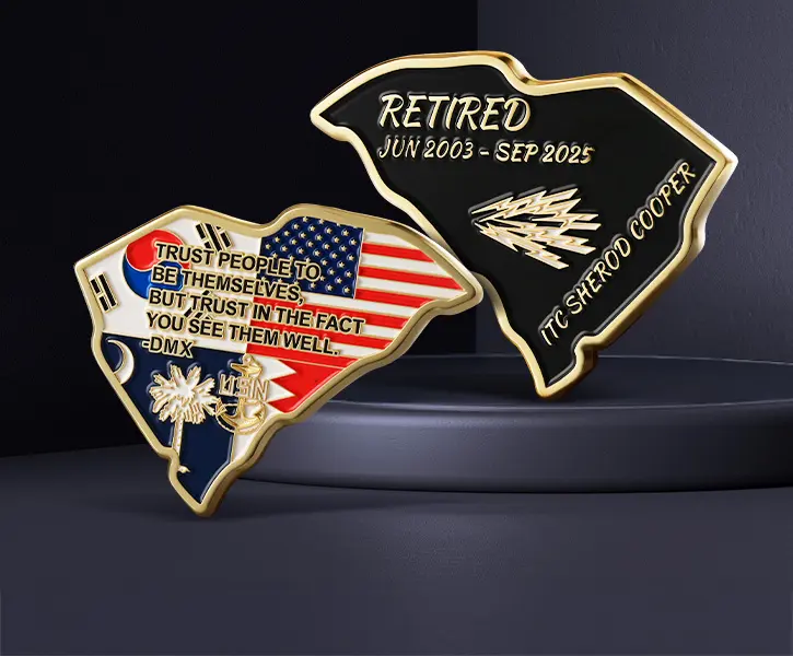 South Carolina State Shaped Navy Retirement Custom Challenge Coin South Carolina State Shaped Navy Retirement Custom Challenge Coin