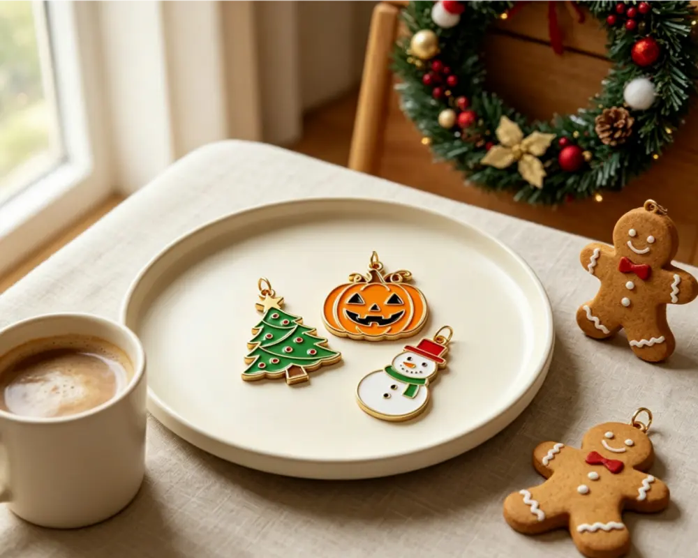 Christmas tree and pumpkin custom soft enamel holiday charms
