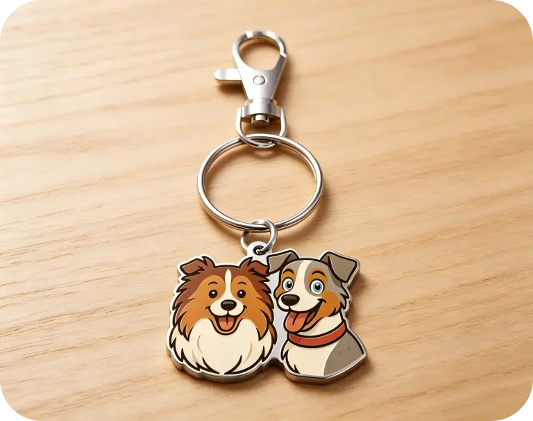Custom metal printed keychain with a group photo