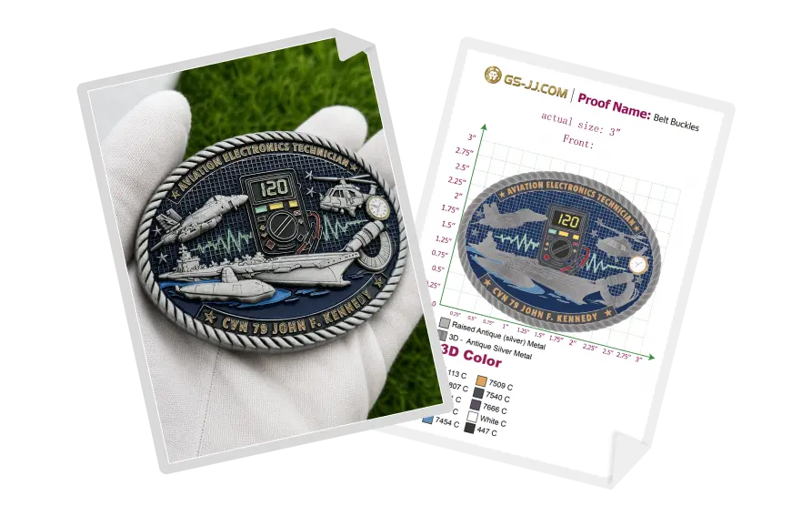 Custom Belt Buckle for CVN 79 John F. Kennedy Aviation Electronics Technicians