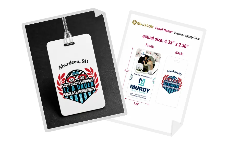 Custom Luggage Tag for Murdy Golf Academy & South Dakota Swimming Championships
