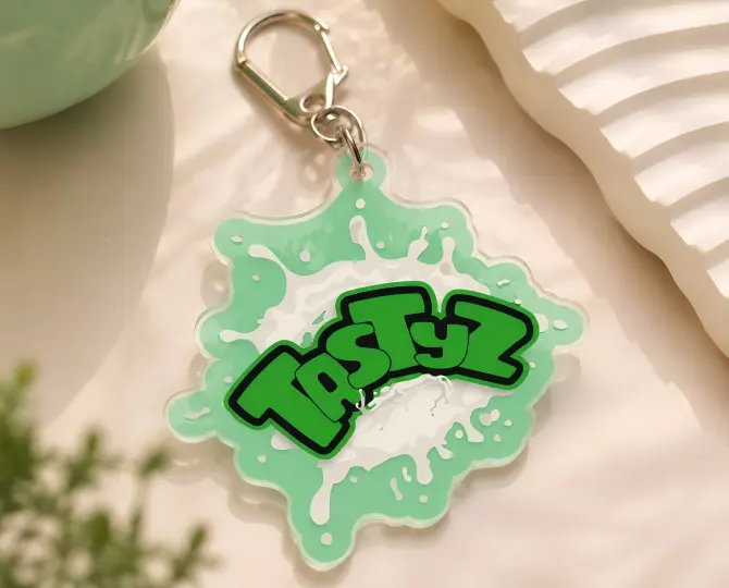 Acrylic Keychain with Green Splash Design Acrylic Keychain with Green Splash Design