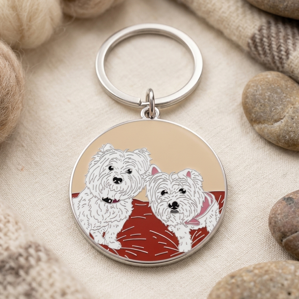 Custom Two Terrier Dogs Pet Memorial hard enamel keychain