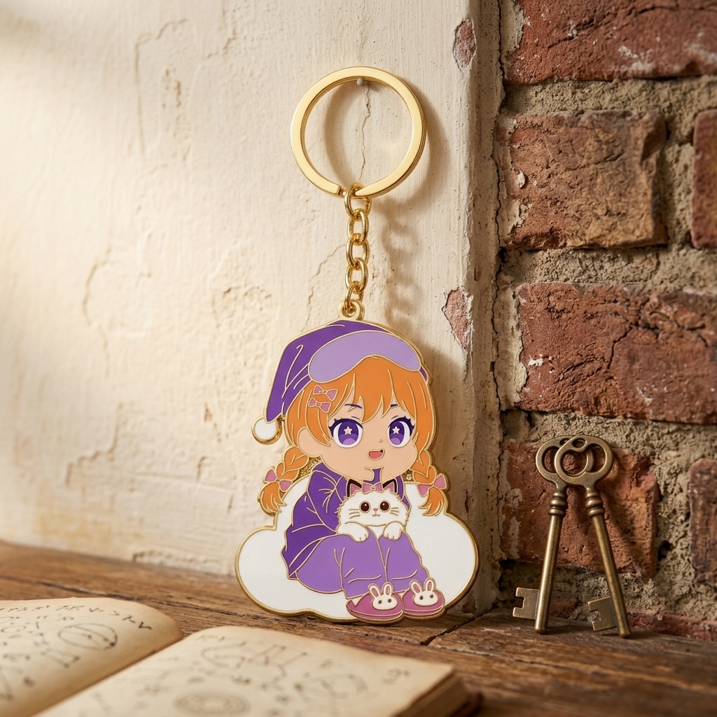 Cute custom Cat Girl cloud shape hard enamel keychain