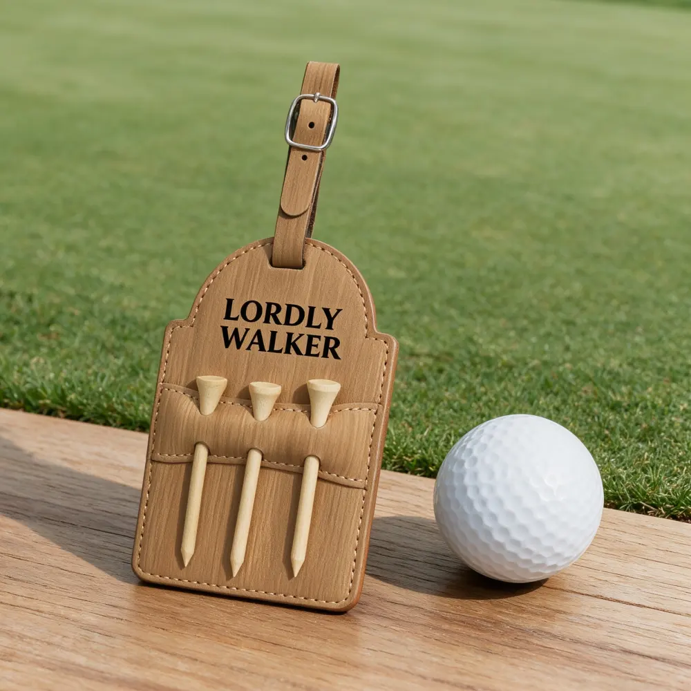 Golf Bag Tag With 3 Wooden Tees