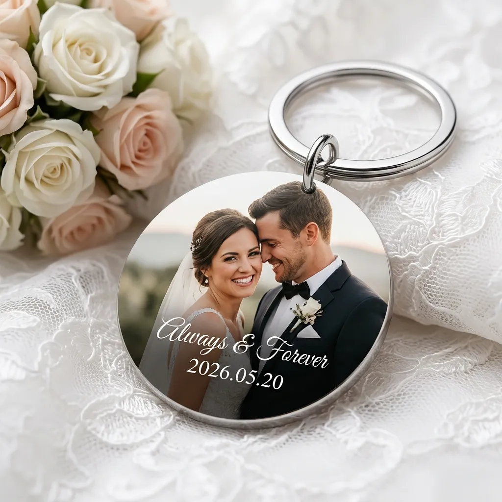 Silver Custom Wedding Photo Keychain Silver Custom Wedding Photo Keychain