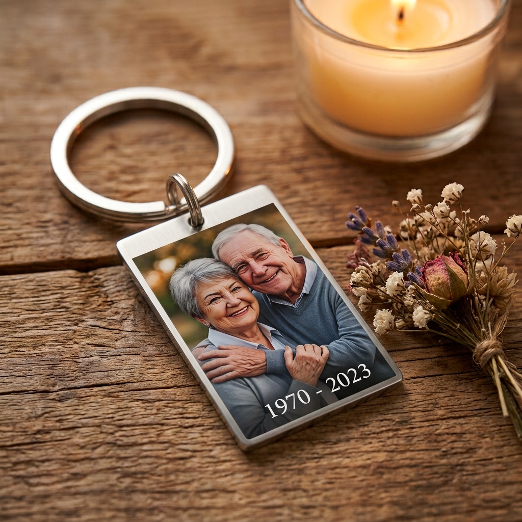 Stainless Steel Memorial Photo Keychain