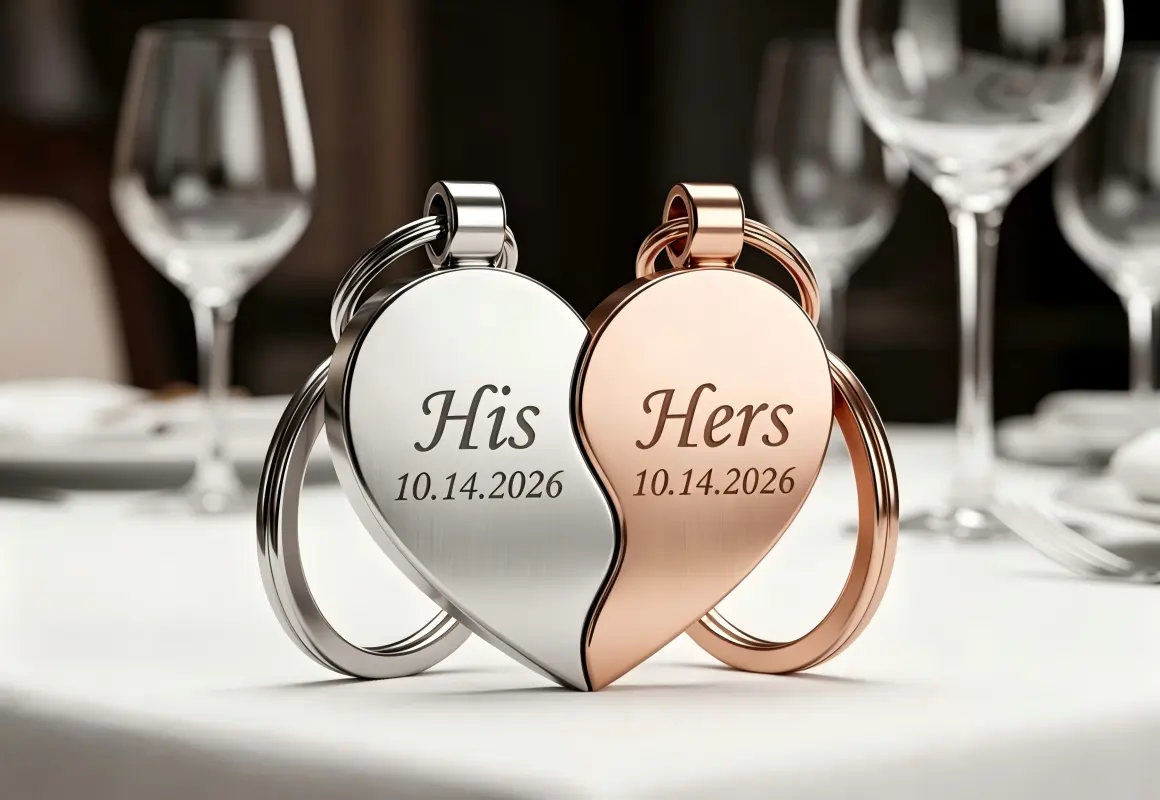 Custom Metal His and Hers Anniversary Keychain