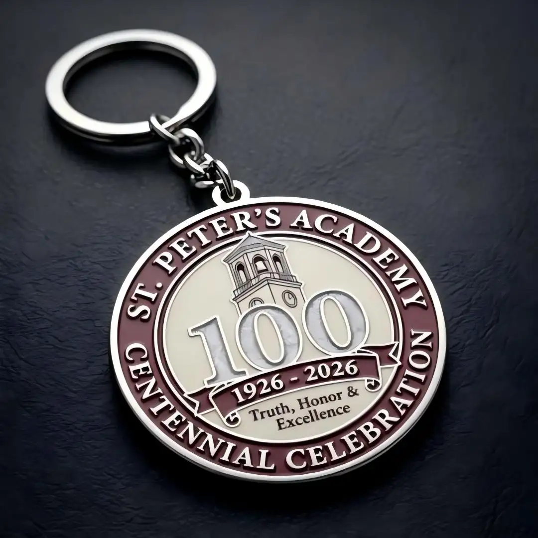 Custom school centenary crest soft enamel anniversary keychain Custom school centenary crest soft enamel anniversary keychain