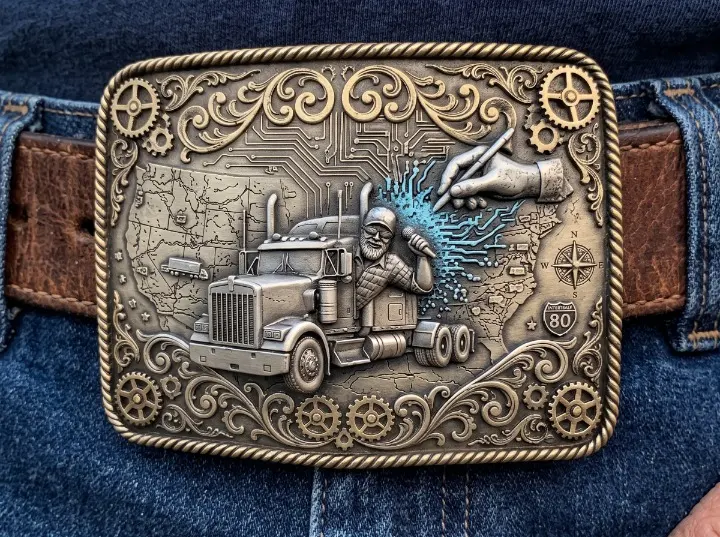 Steampunk Map Truck Belt Buckle Steampunk Map Truck Belt Buckle
